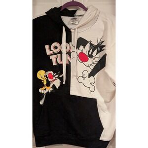 Looney Tunes Split Black White Tweety Sylvester Hoodie Juniors Large 11-13